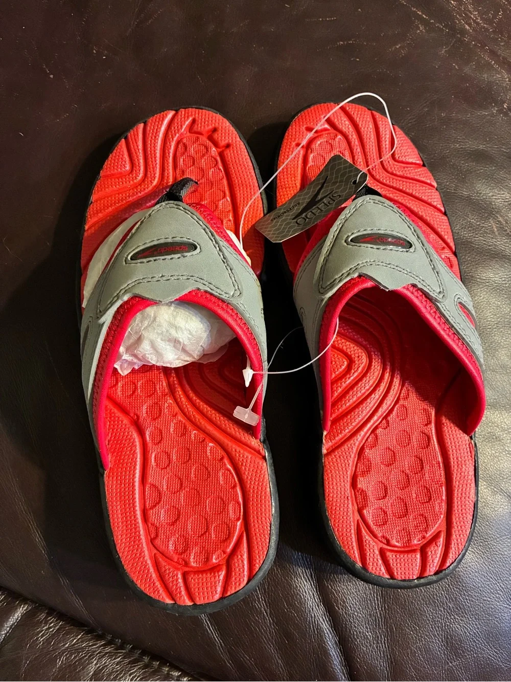 NWT Kids Red and Gray Slide Sandals - Comfortable Everyday Wear, Speedo, Size 5